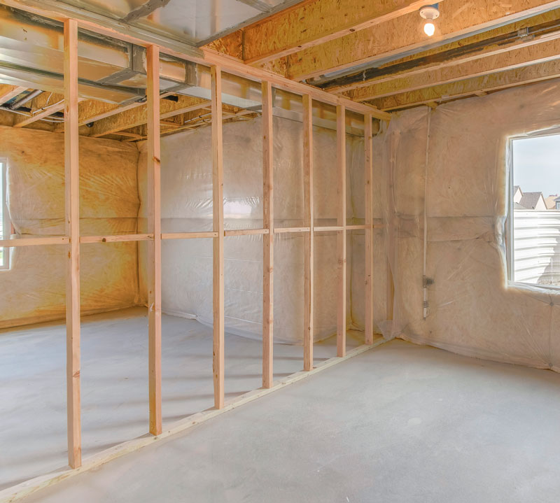 Framing-in-a-basement Basement with new room framing added