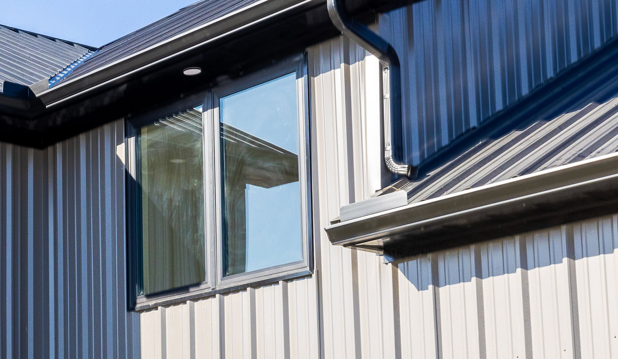 Metal-Siding close up view of metal siding on a luxury home.