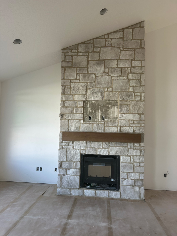 New stone fireplace